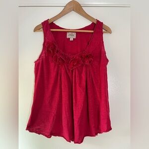 Deletta for Anthropologie Floral Rosette Tank Top Hot Pink 100% Cotton Small